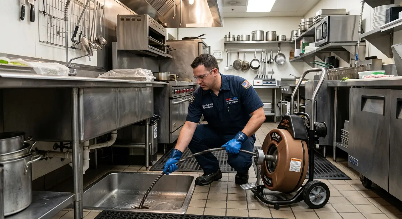 Commercial drain cleaning service in a restaurant kitchen in Beloit